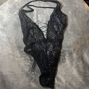 Black polka dot lace teddy